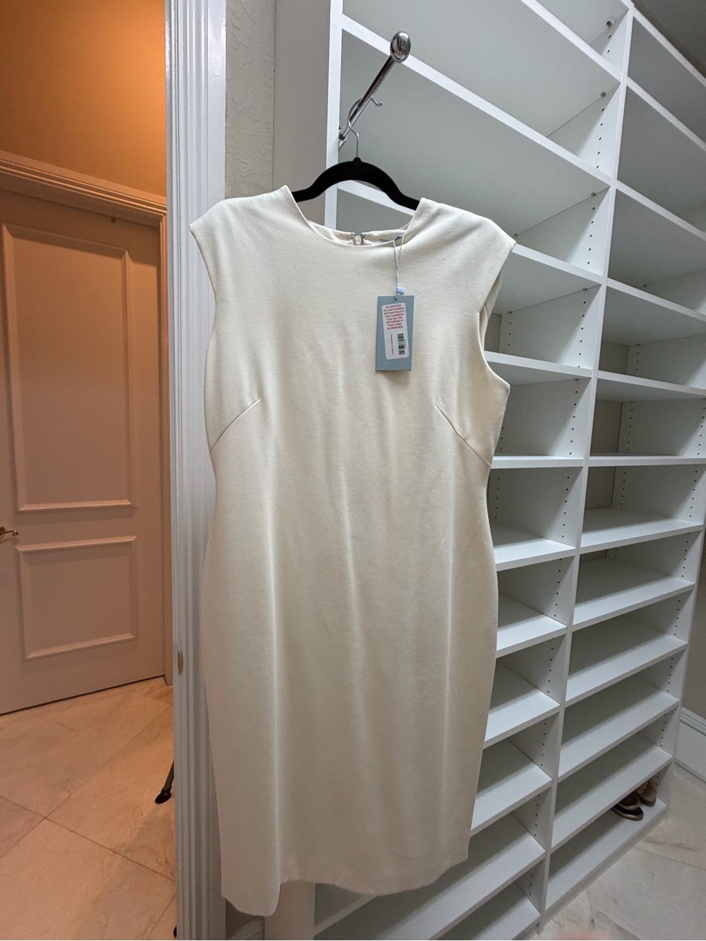 ANTONIO MELANI Ivory Cap-Sleeve Sheath Midi Dress